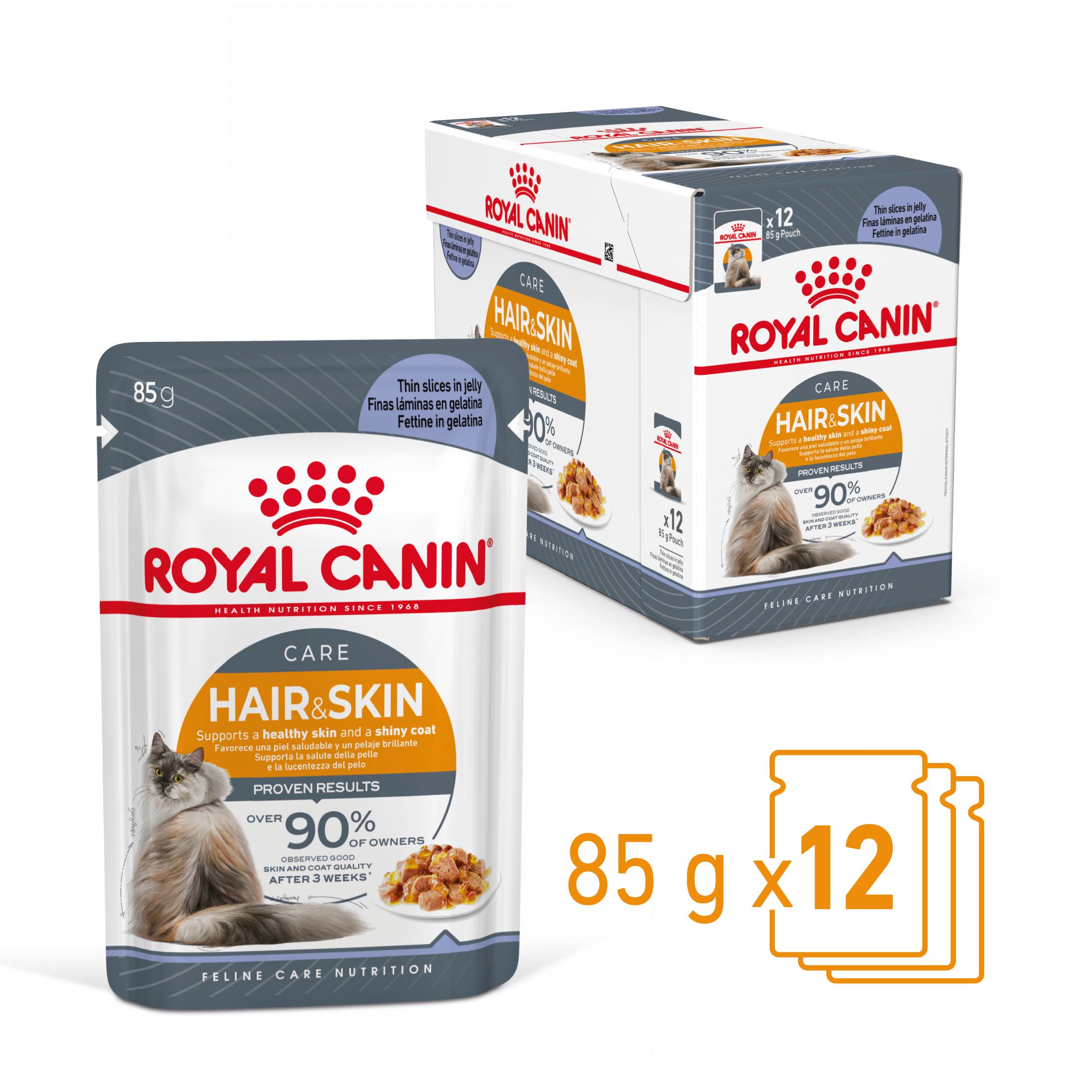 ROYAL CANIN Hair&Skin Care Adult hrană umedă pisici piele & blană (în aspic), bax, 85g x 12buc - poza 3