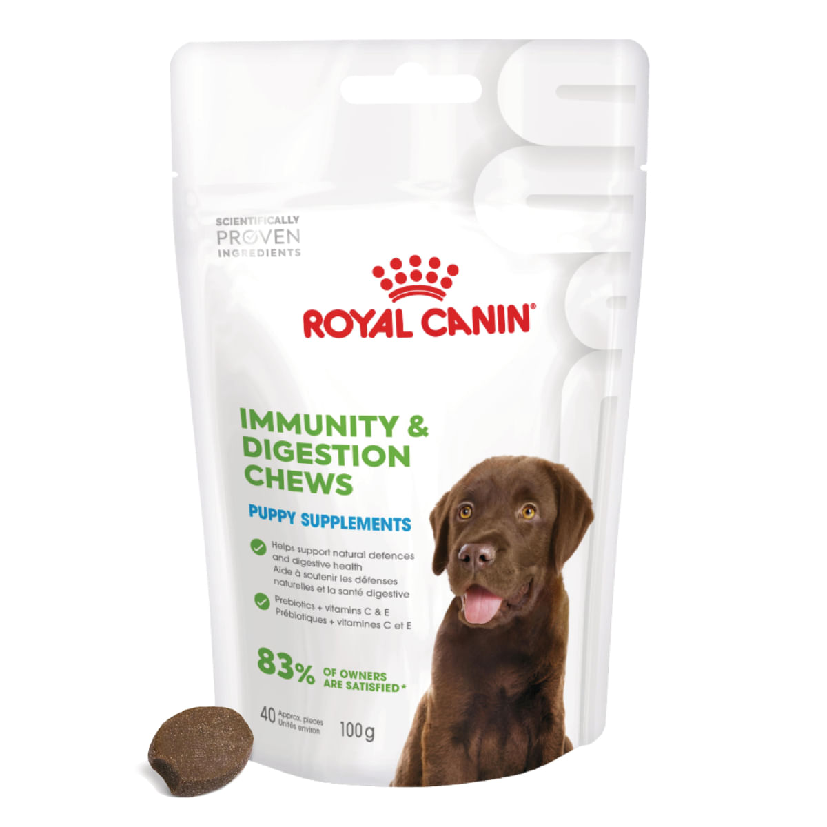ROYAL CANIN Immunity & Digestion Chews Puppy Supplements, punguță recompense funcționale câini junior, sistem imunitar, sistem digestiv, 100g - poza 2