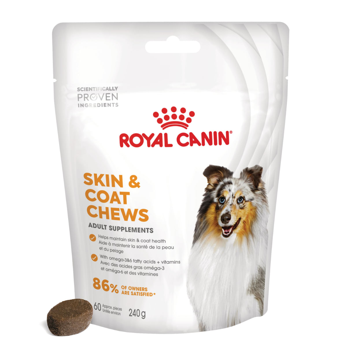 ROYAL CANIN Skin & Coat chews Adult Supplements, punguță recompense funcționale câini, piele & blană, 240g - poza 1