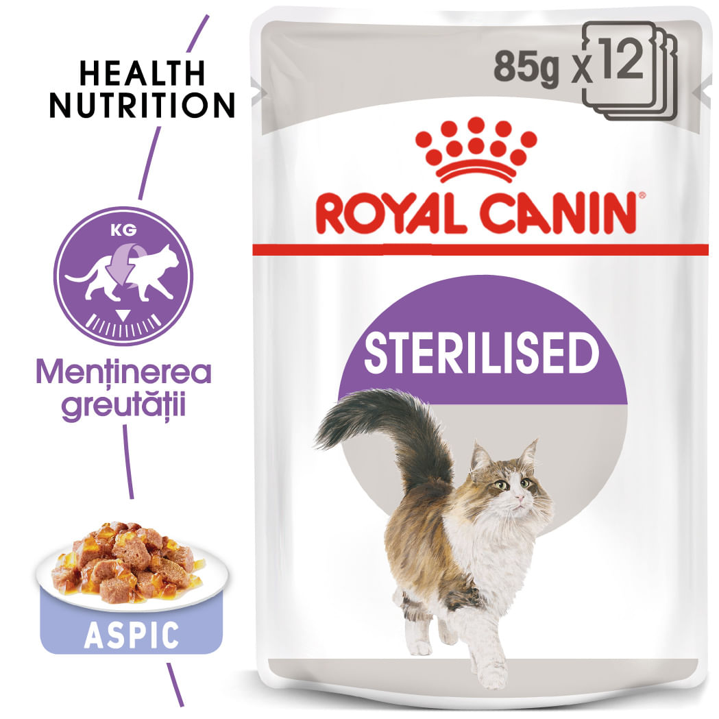 ROYAL CANIN Sterilised Adult hrană umedă pisici sterilizate (în aspic), bax, 85g x 12buc - poza 1
