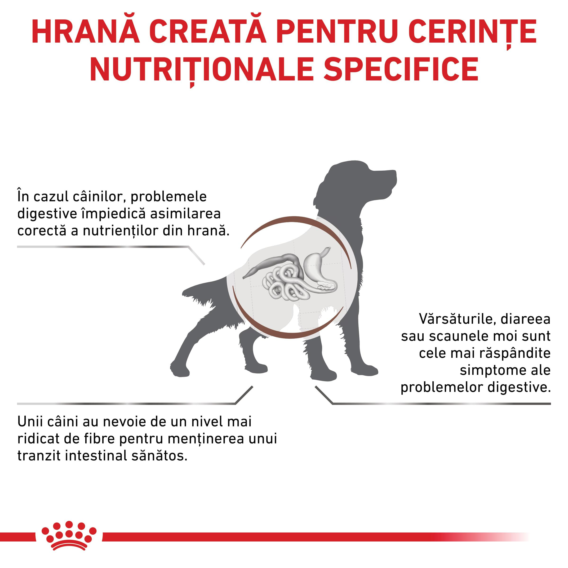 ROYAL CANIN VD Gastrointestinal High Fibre, XS-XL, dietă veterinară, conservă hrană umedă câini, sistem digestiv, (pate), 200g - poza 3