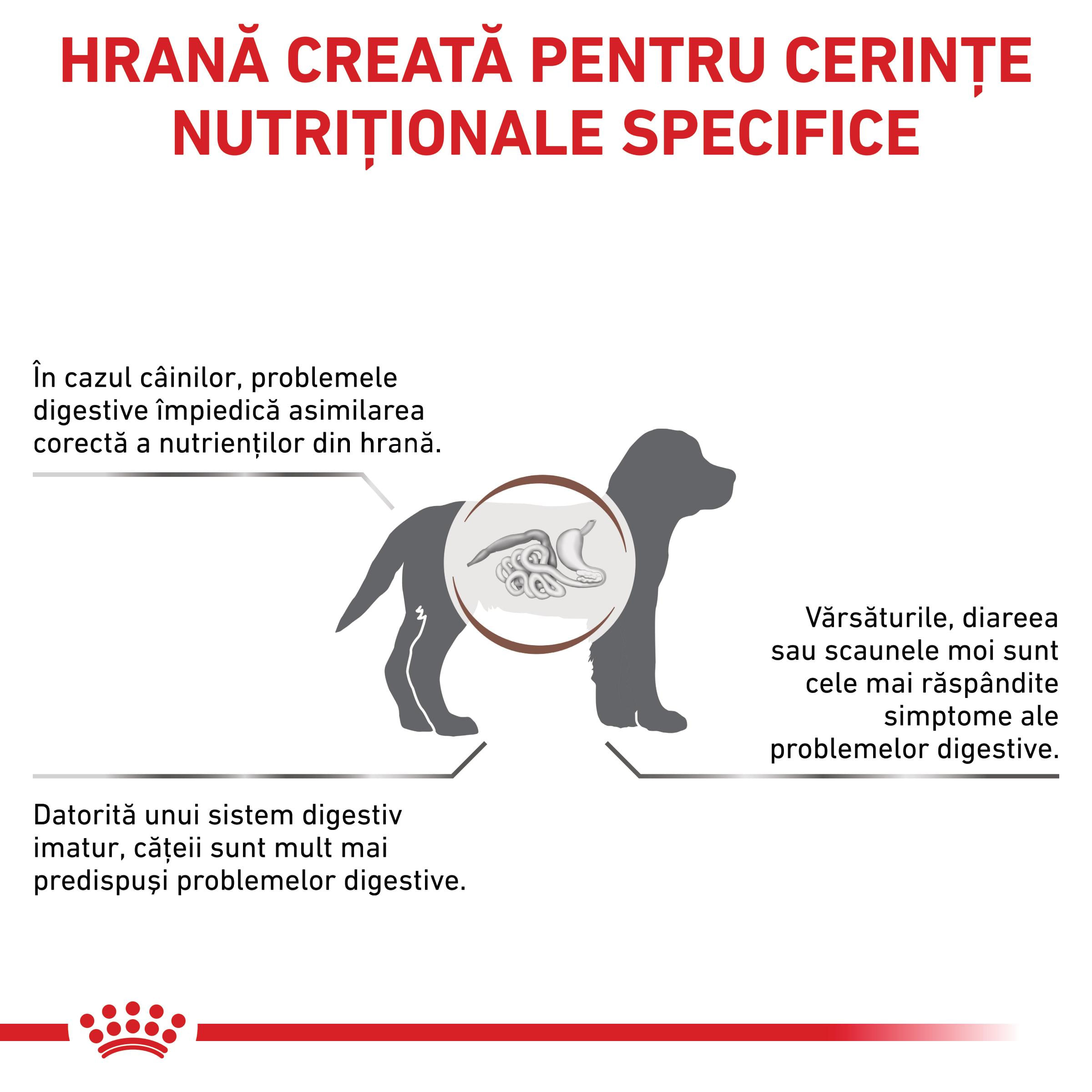 ROYAL CANIN VD Gastrointestinal Puppy, XS-XL, dietă veterinară, hrană uscată câini junior, sistem digestiv, 2.5kg - poza 3