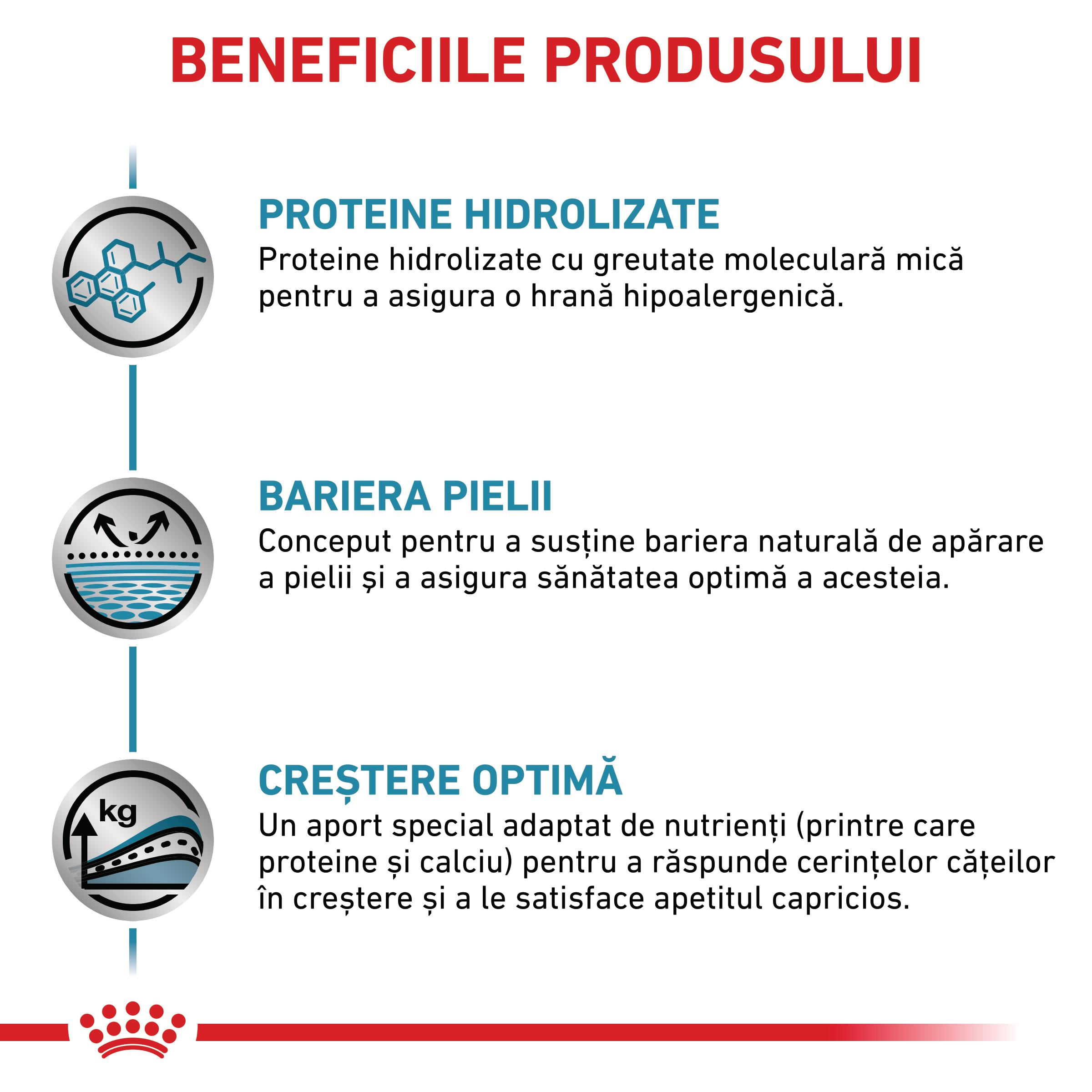 ROYAL CANIN VD Hypoallergenic Puppy, XS-XL, dietă veterinară, hrană uscată câini junior, afecțiuni dermatologice, 3.5kg - poza 4