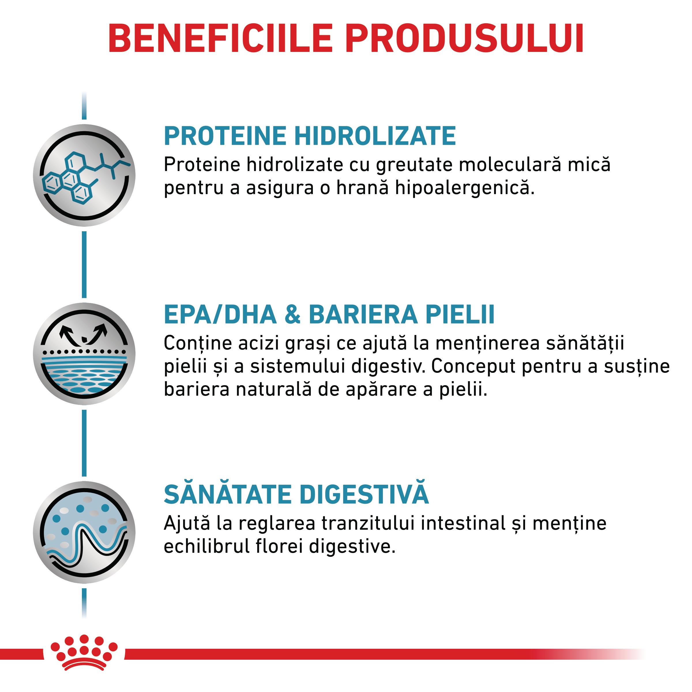 ROYAL CANIN VD Hypoallergenic, XS-XL, dietă veterinară, hrană uscată câini, alergii alimentare, 2kg - poza 4