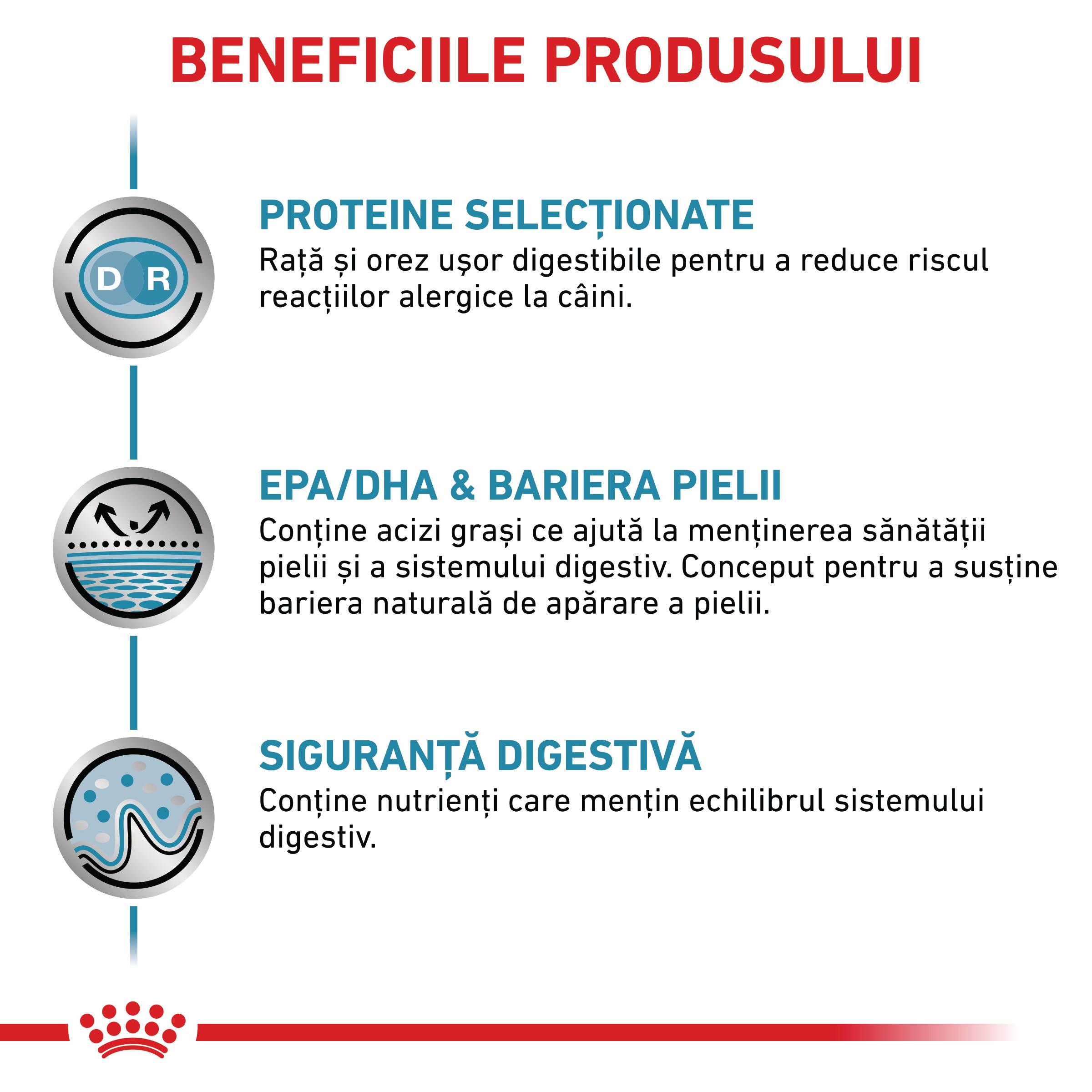 ROYAL CANIN VD Sensitivity Control Rata & Orez, XS-XL, dietă veterinară, conservă hrană umedă câini, afecțiuni dermatologice, (pate), 410g - poza 3