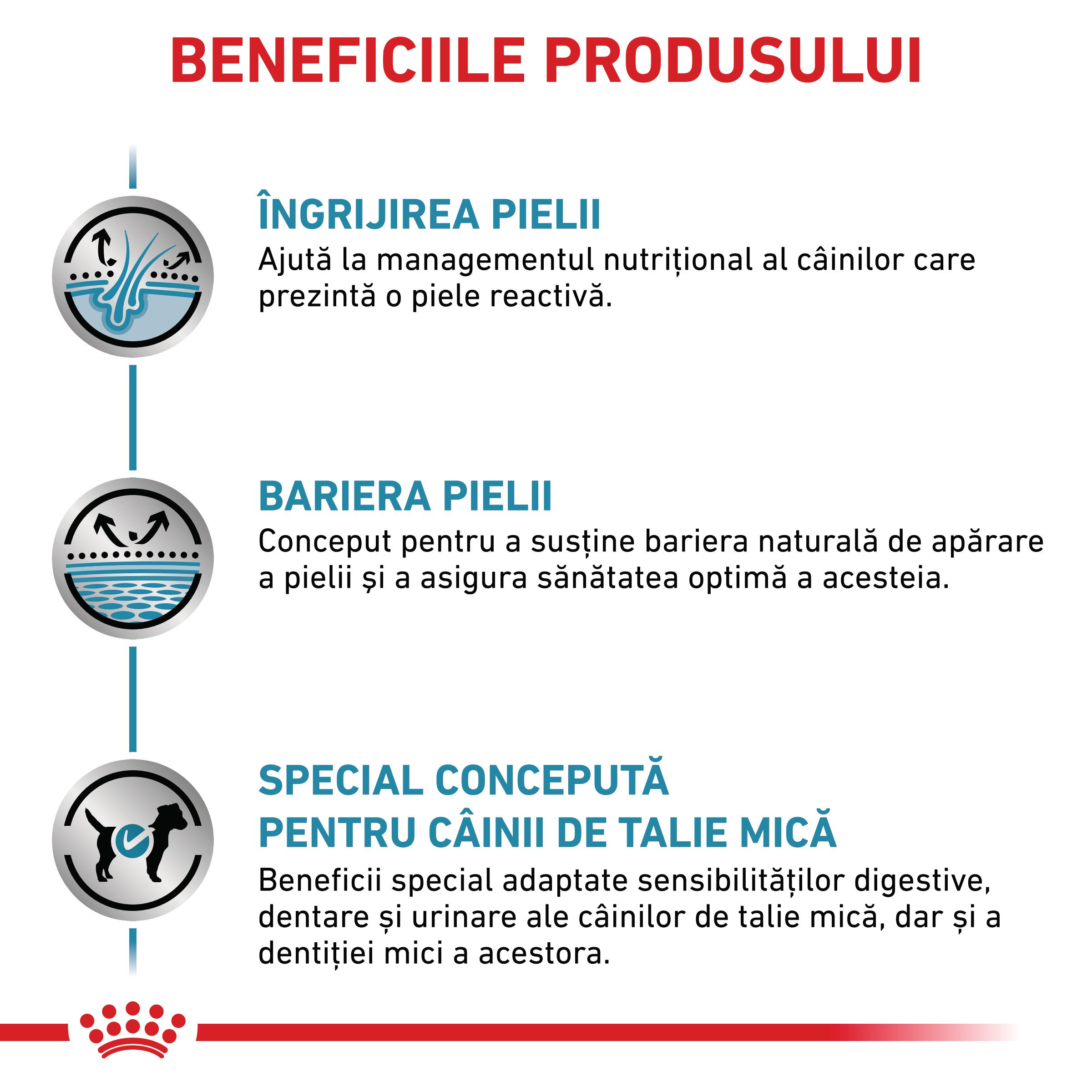 ROYAL CANIN VD Skin Care Small Dog, XS-XL, dietă veterinară, hrană uscată câini, afecțiuni dermatologice, 4kg - poza 4