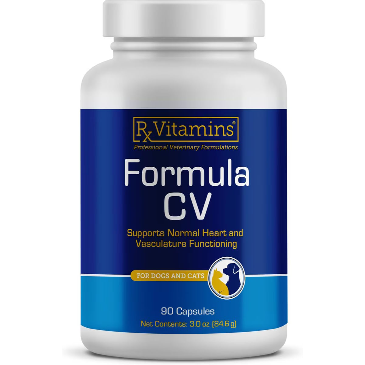 RX VITAMINS CV Formula, supliment sistem cardio-vascular câini, capsule RX VITAMINS CV Formula, supliment sistem cardio-vascular câini și pisici, flacon, 90 capsule - poza 1