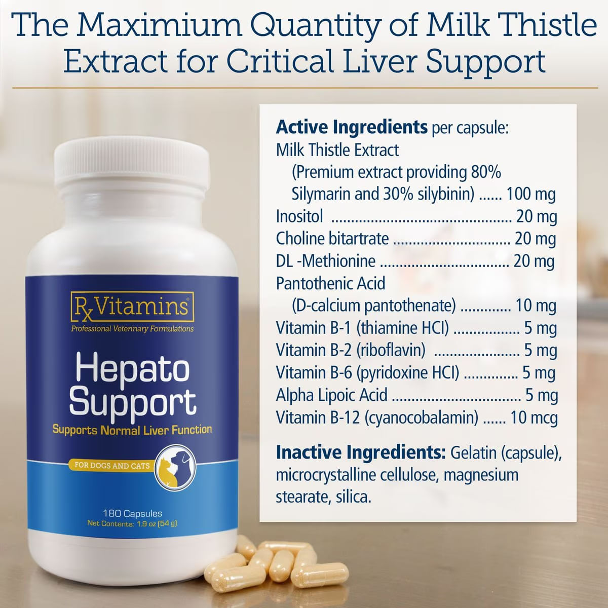 RX VITAMINS Hepato Support, supliment sistem hepatic câini, capsule RX VITAMINS Hepato Support, supliment sistem hepatic câini și pisici, flacon, 180 capsule - poza 3