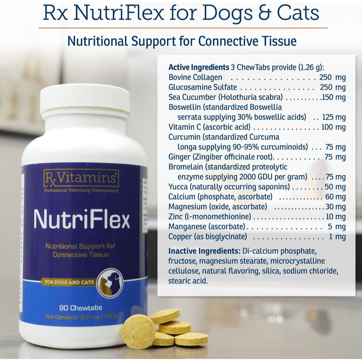 RX VITAMINS NutriFlex, supliment sistem articular câini, comprimate masticabile RX VITAMINS NutriFlex, supliment sistem articular câini și pisici, flacon, 90 comprimate masticabile - poza 3