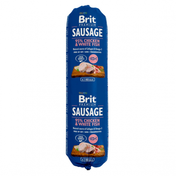 Salam pentru caini Brit cu Pui si Peste Alb 800 g