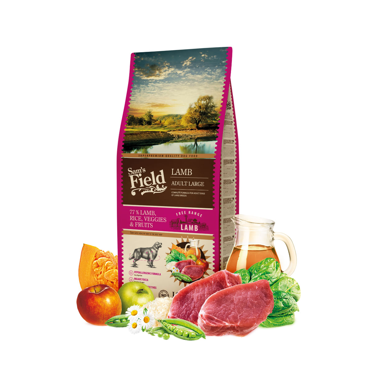 SAM'S FIELD Adult Large, L-XL, Miel, hrană uscată conținut redus cereale câini, 13kg - poza 2