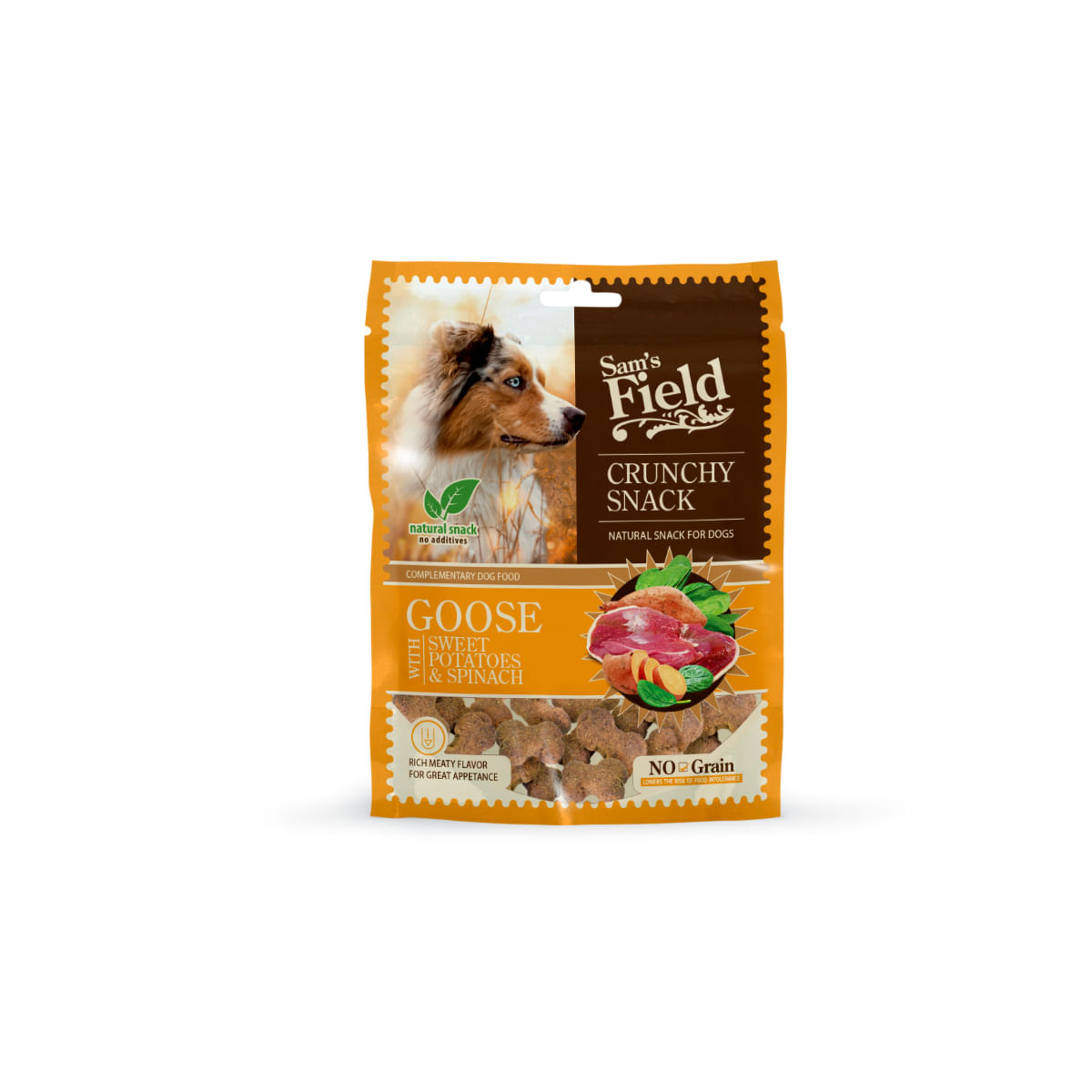 SAM'S FIELD Crunchy Snack, XS-XL, Gâsca și Cartof Dulce, punguță recompense fără cereale câini, 200g - poza 2