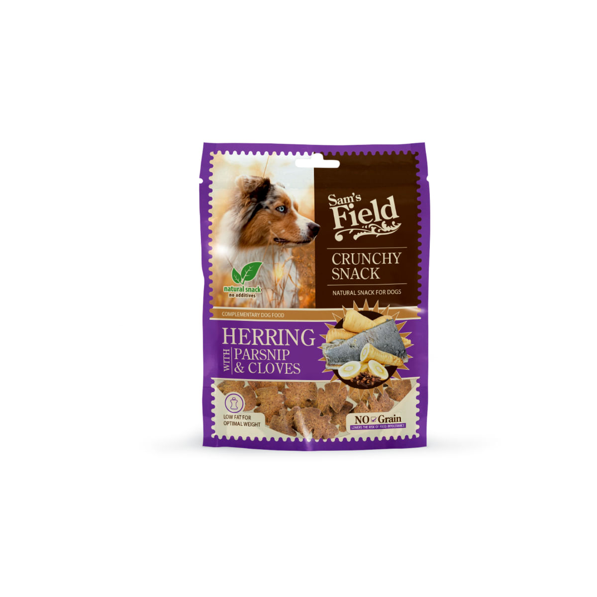 SAM'S FIELD Crunchy Snack, XS-XL, Hering, punguță recompense fără cereale câini, 200g - poza 1