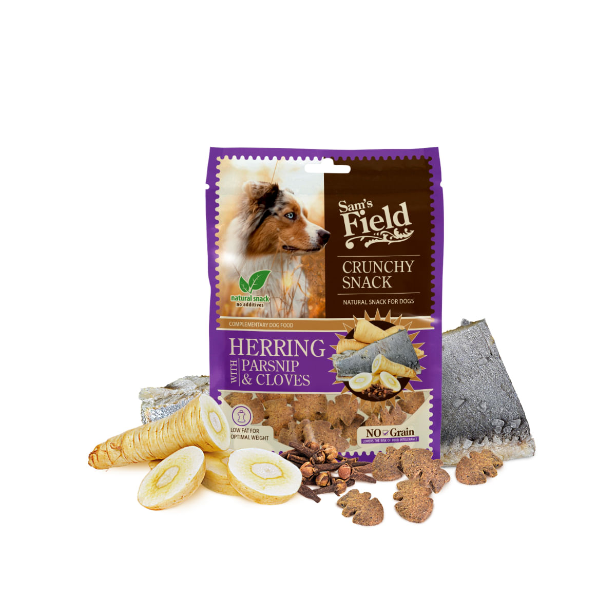 SAM'S FIELD Crunchy Snack, XS-XL, Hering, punguță recompense fără cereale câini, 200g - poza 3