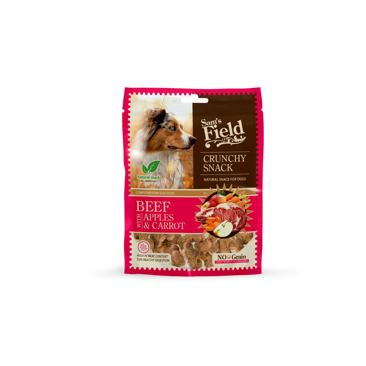 SAM'S FIELD Crunchy Snack, XS-XL, Vită și Măr, punguță recompense fără cereale câini, 200g - poza 1