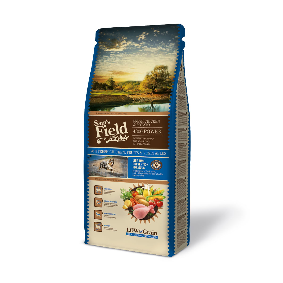 SAM'S FIELD Fresh 4300 power, XS-XL, Pui și Cartofi, hrană uscată conținut redus cereale câini, activitate intensă, 13kg - poza 2