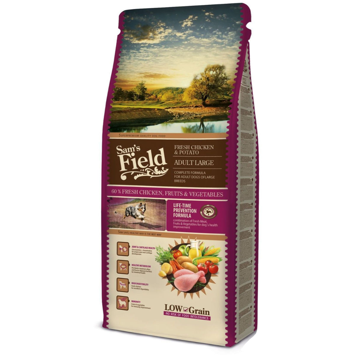 SAM'S FIELD Fresh Adult Large, L-XL, Pui și Cartofi, hrană uscată conținut redus cereale câini, 2.5kg - poza 2