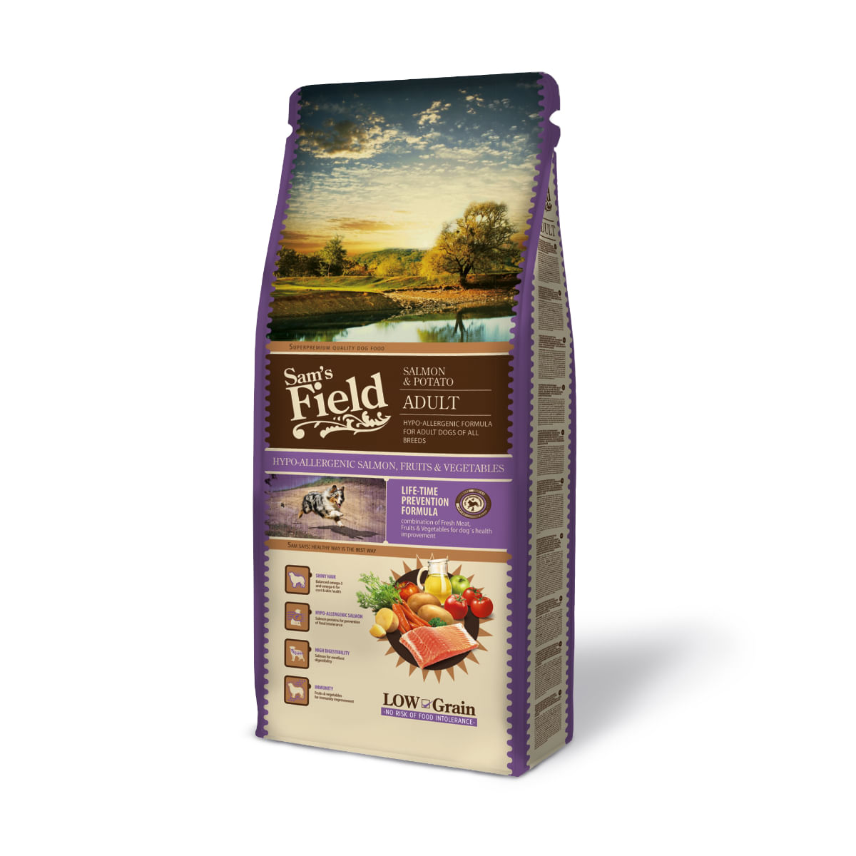 SAM'S FIELD Fresh, XS-XL, Somon și Cartofi, hrană uscată conținut redus cereale câini, alergii, 13kg - poza 1