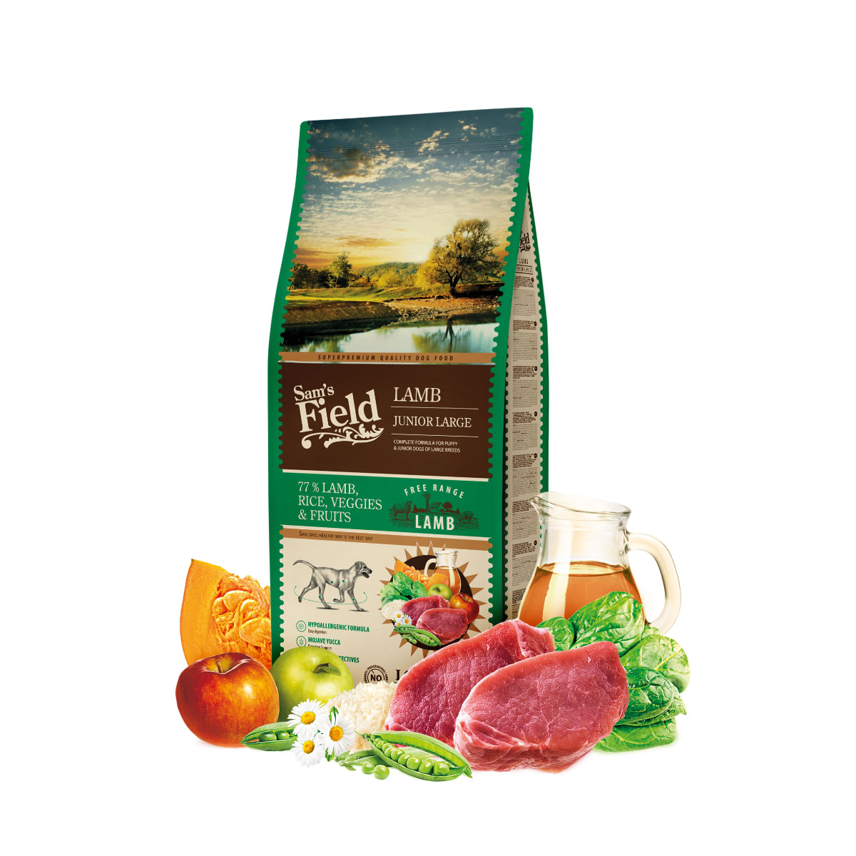 SAM'S FIELD Junior Large Breed, L-XL, Miel, hrană uscată conținut redus cereale câini junior, 13kg - poza 2