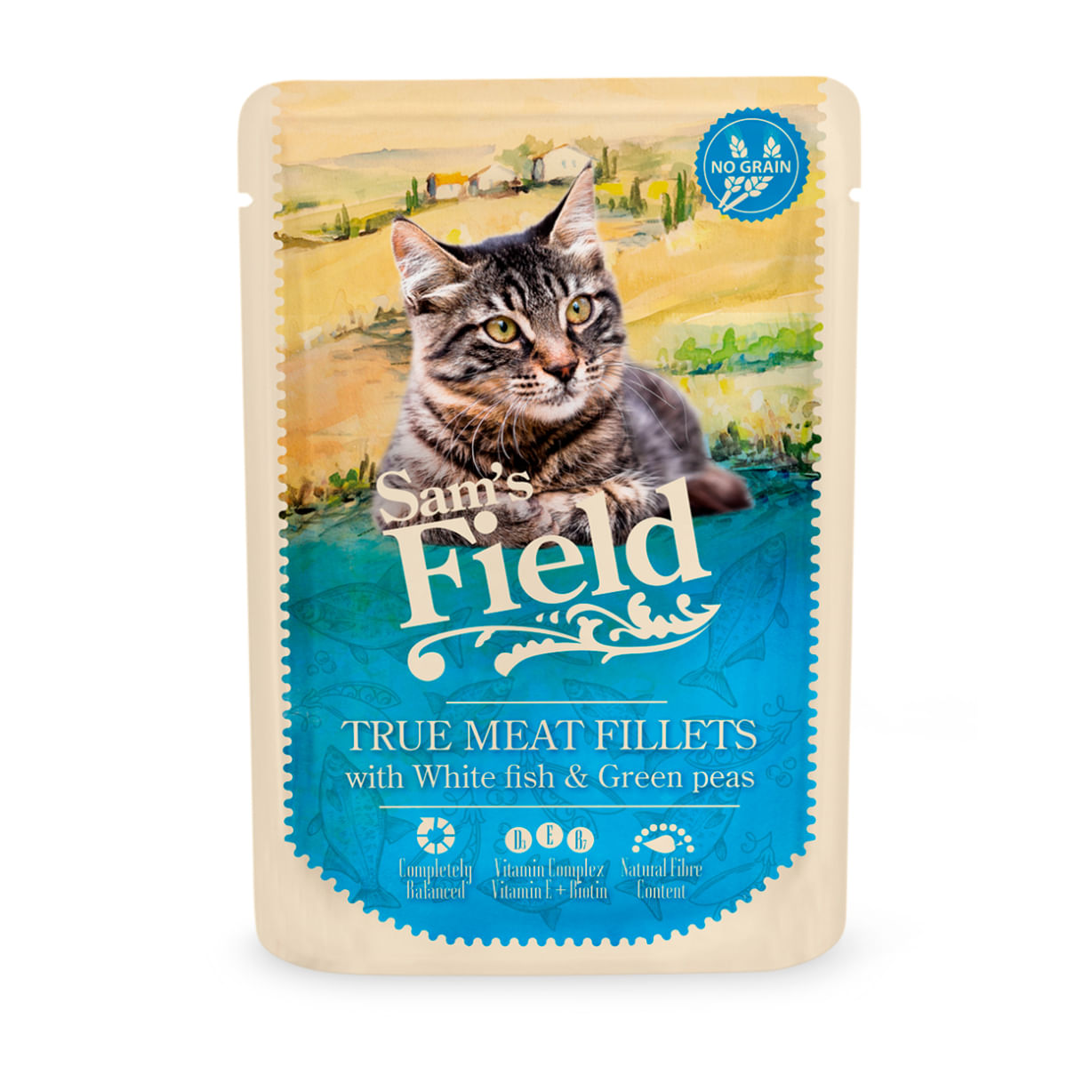 SAM'S FIELD True Meat Fillets, Pește alb, plic hrană umedă fără cereale pisici, (în sos), 85g - poza 1