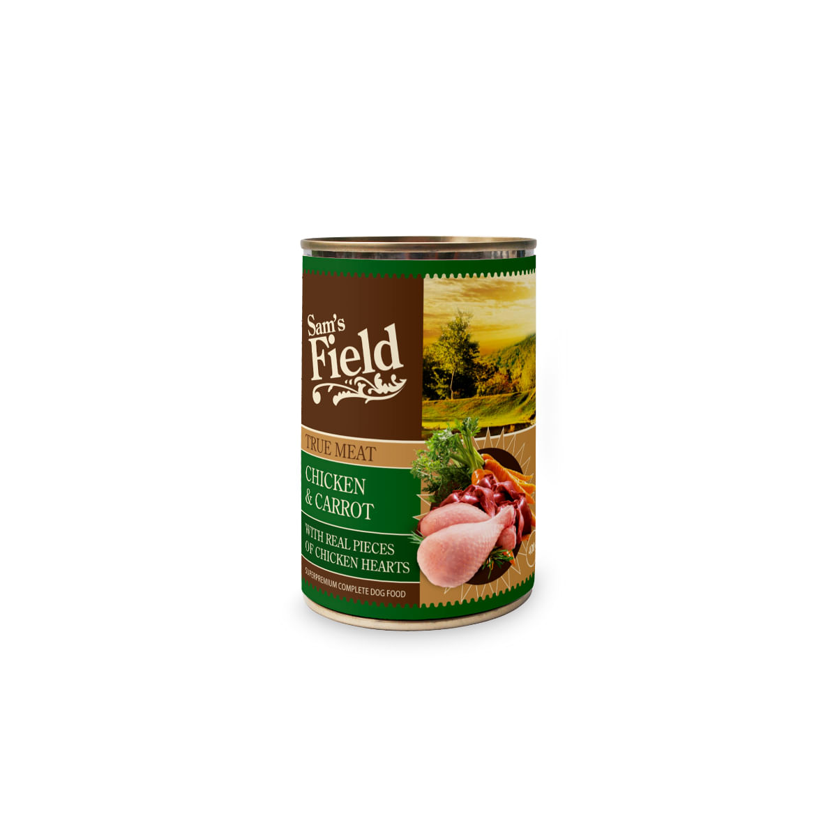 SAM'S FIELD True Meat, XS-XL, Pui și Morcov, conservă hrană umedă fără cereale câini, (în aspic), 400g - poza 1