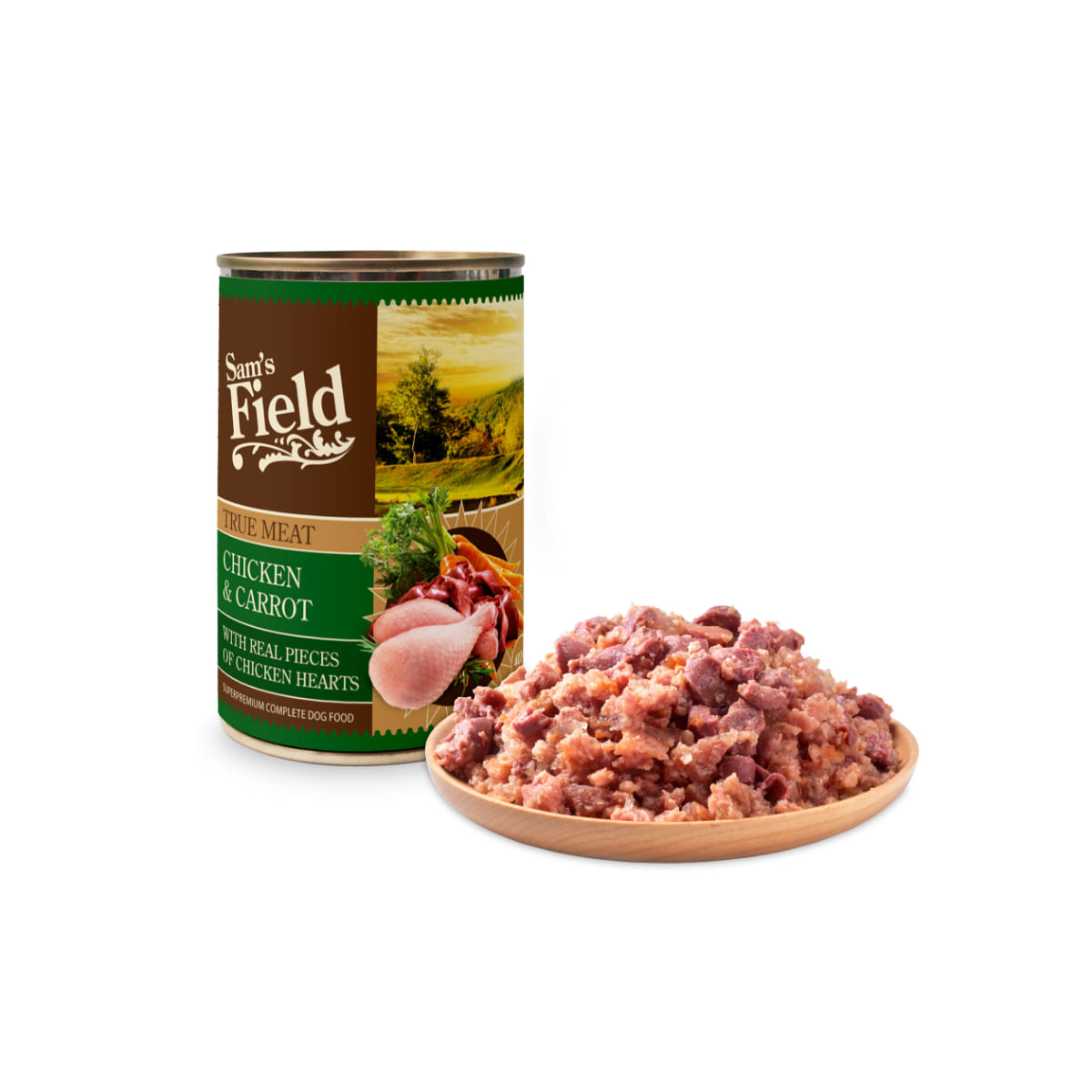 SAM'S FIELD True Meat, XS-XL, Pui și Morcov, conservă hrană umedă fără cereale câini, (în aspic), 400g - poza 3