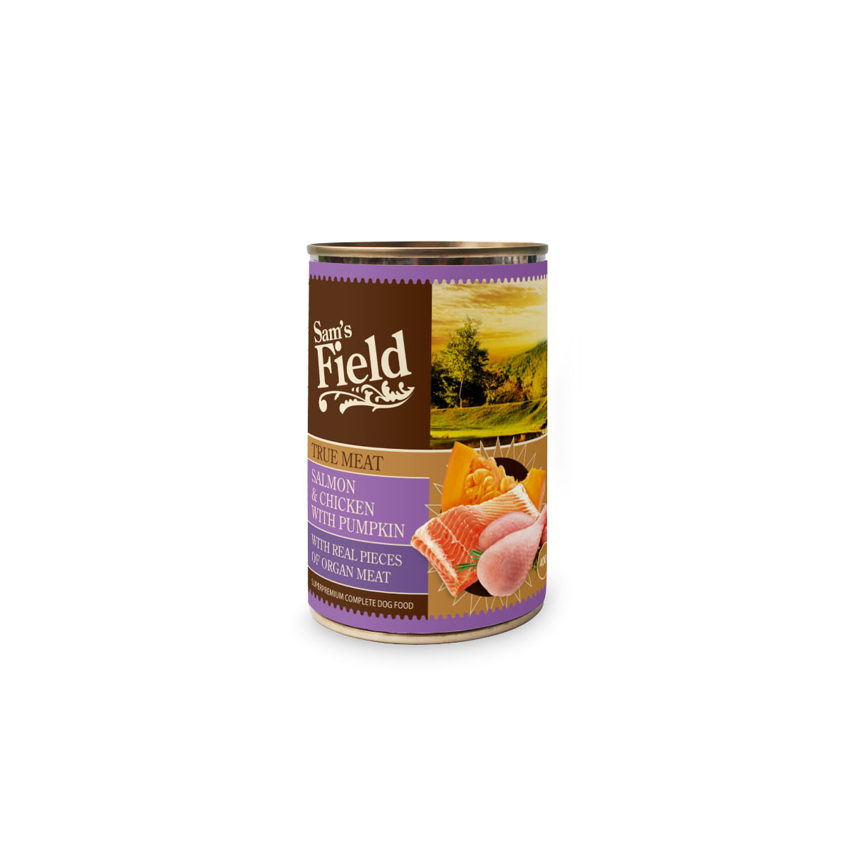 SAM'S FIELD True Meat, XS-XL, Somon și Pui, conservă hrană umedă fără cereale câini, (în aspic), 400g - poza 2