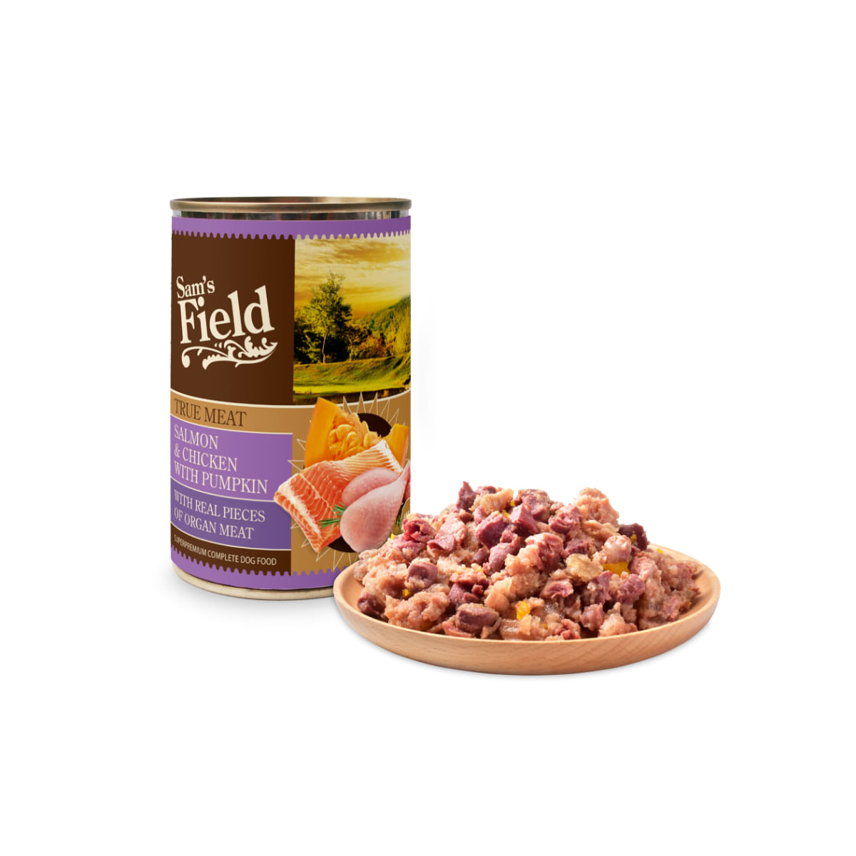 SAM'S FIELD True Meat, XS-XL, Somon și Pui, conservă hrană umedă fără cereale câini, (în aspic), 400g - poza 3