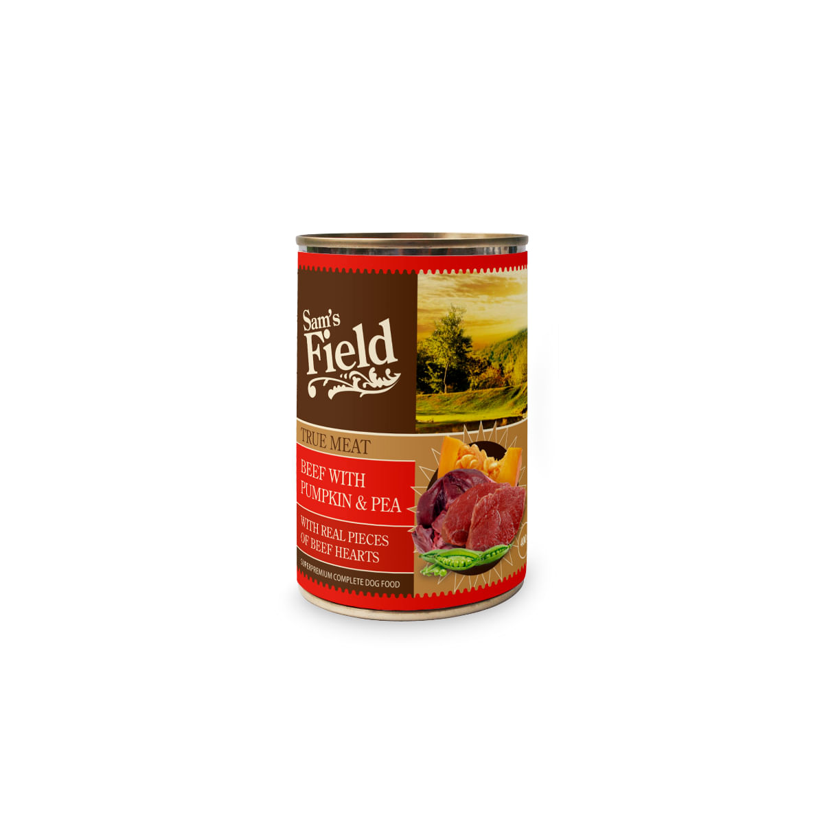 SAM'S FIELD True Meat, XS-XL, Vită și dovleac, conservă hrană umedă fără cereale câini, (în aspic), 400g - poza 1