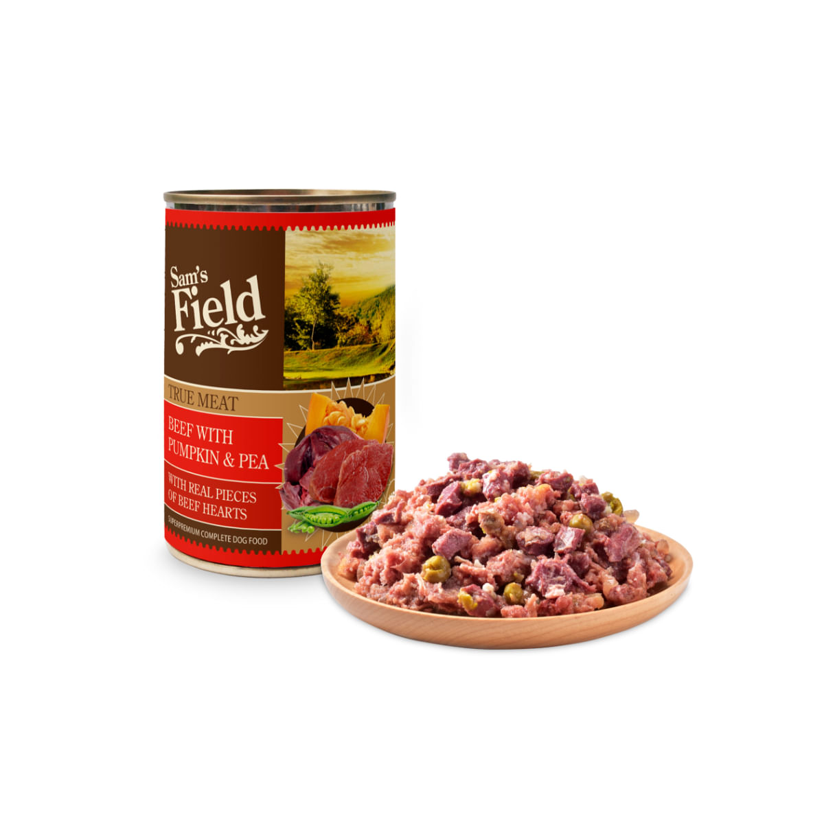 SAM'S FIELD True Meat, XS-XL, Vită și dovleac, conservă hrană umedă fără cereale câini, (în aspic), 400g - poza 3