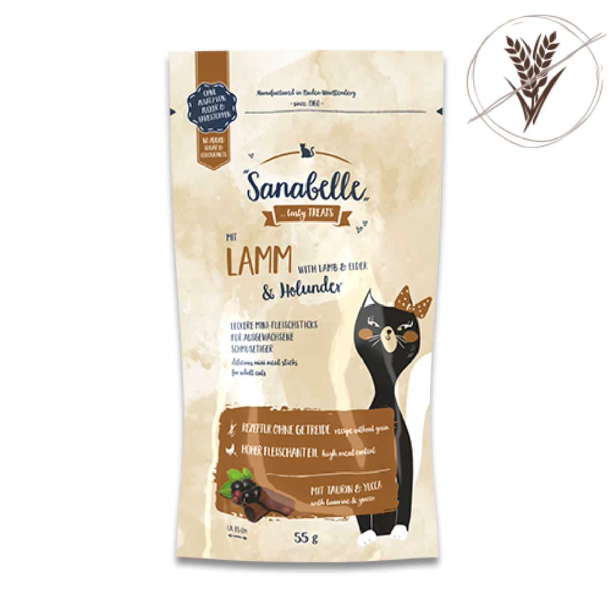 SANABELLE Mini Meat Sticks Lamb & Elderberry, Miel, recompense fără cereale pisici, 55g - poza 2