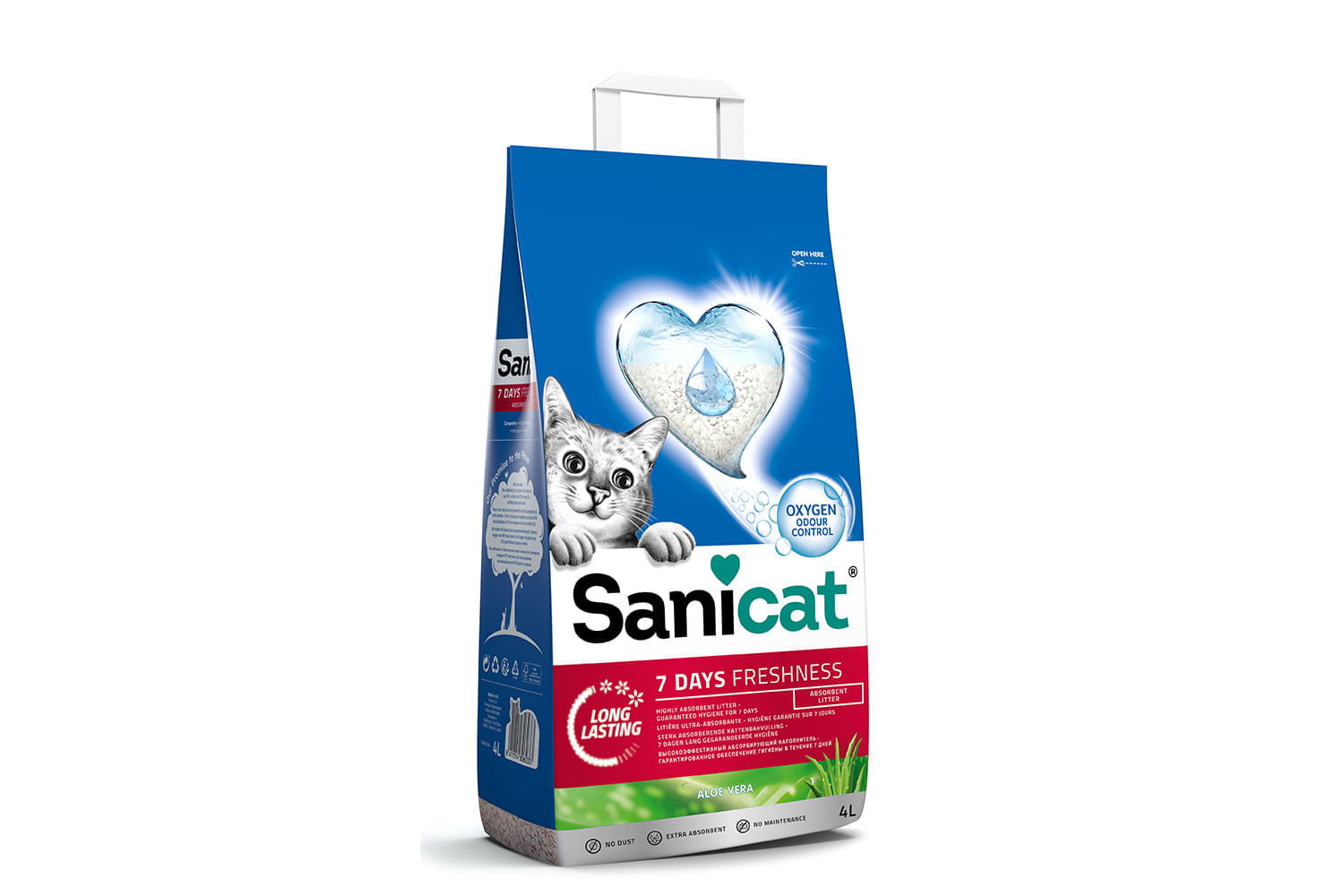 SANICAT 7Days, Aloe Vera, așternut igienic pisici, granule, bentonită, aglomerant, neutralizare mirosuri, 4l - poza 2