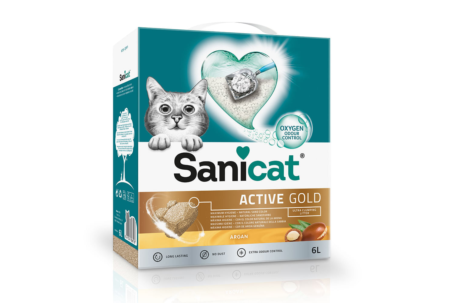 SANICAT Active Gold, Argan, așternut igienic pisici, granule, bentonită, aglomerant, neutralizare mirosuri, 6l - poza 2