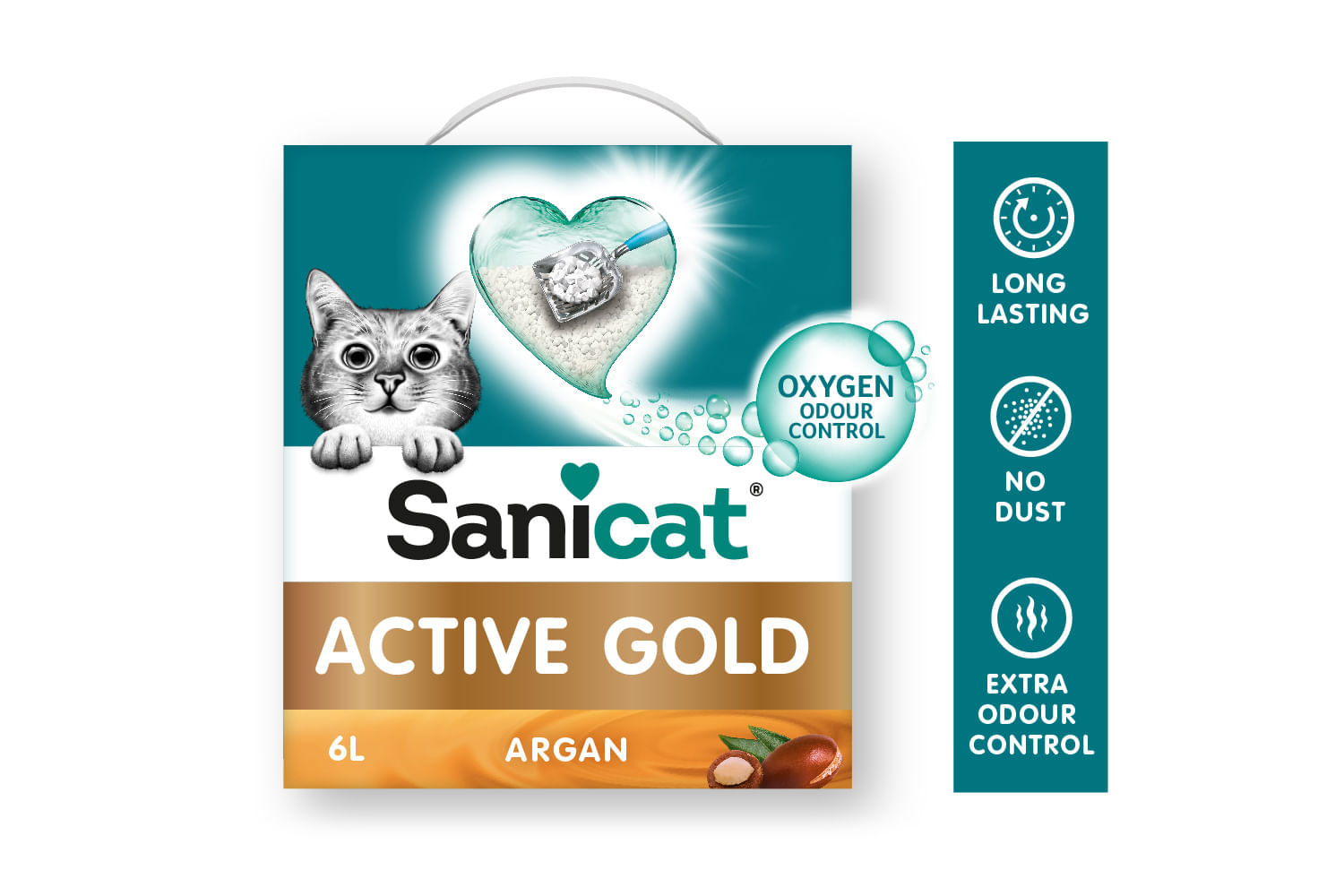SANICAT Active Gold, Argan, așternut igienic pisici, granule, bentonită, aglomerant, neutralizare mirosuri, 6l - poza 4