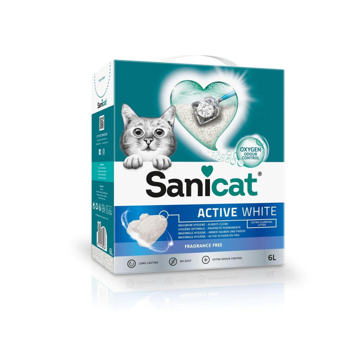 SANICAT Active White, neparfumat, așternut igienic pisici, granule, bentonită, neaglomerant, neutralizare mirosuri, 6l - poza 2