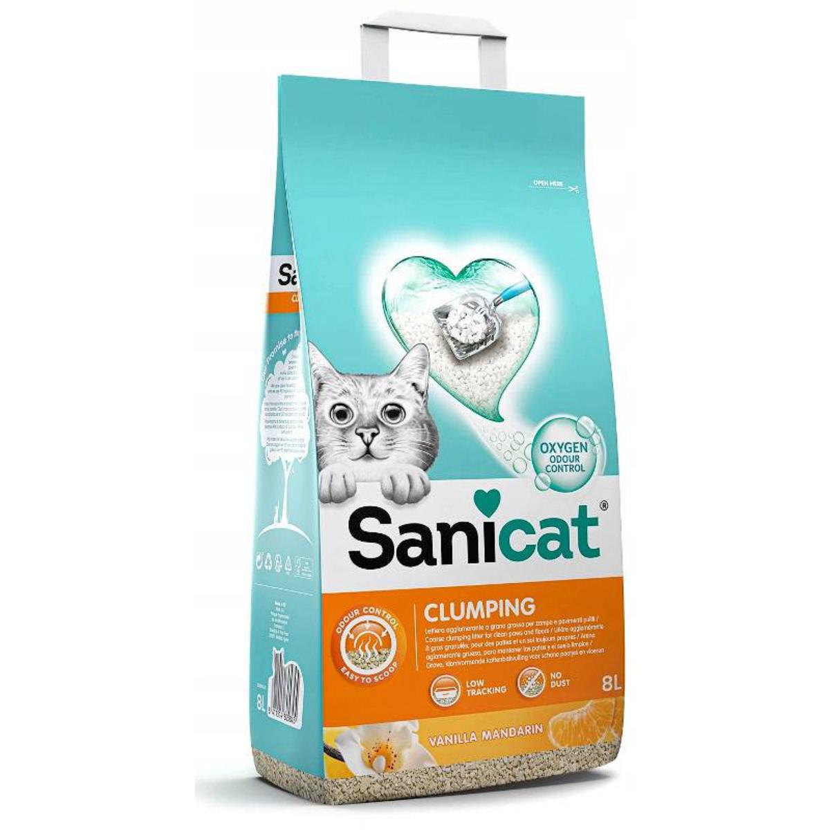 SANICAT Clumping, Vanilie, așternut igienic pisici, granule, bentonită, aglomerant, neutralizare mirosuri, 8l - poza 2