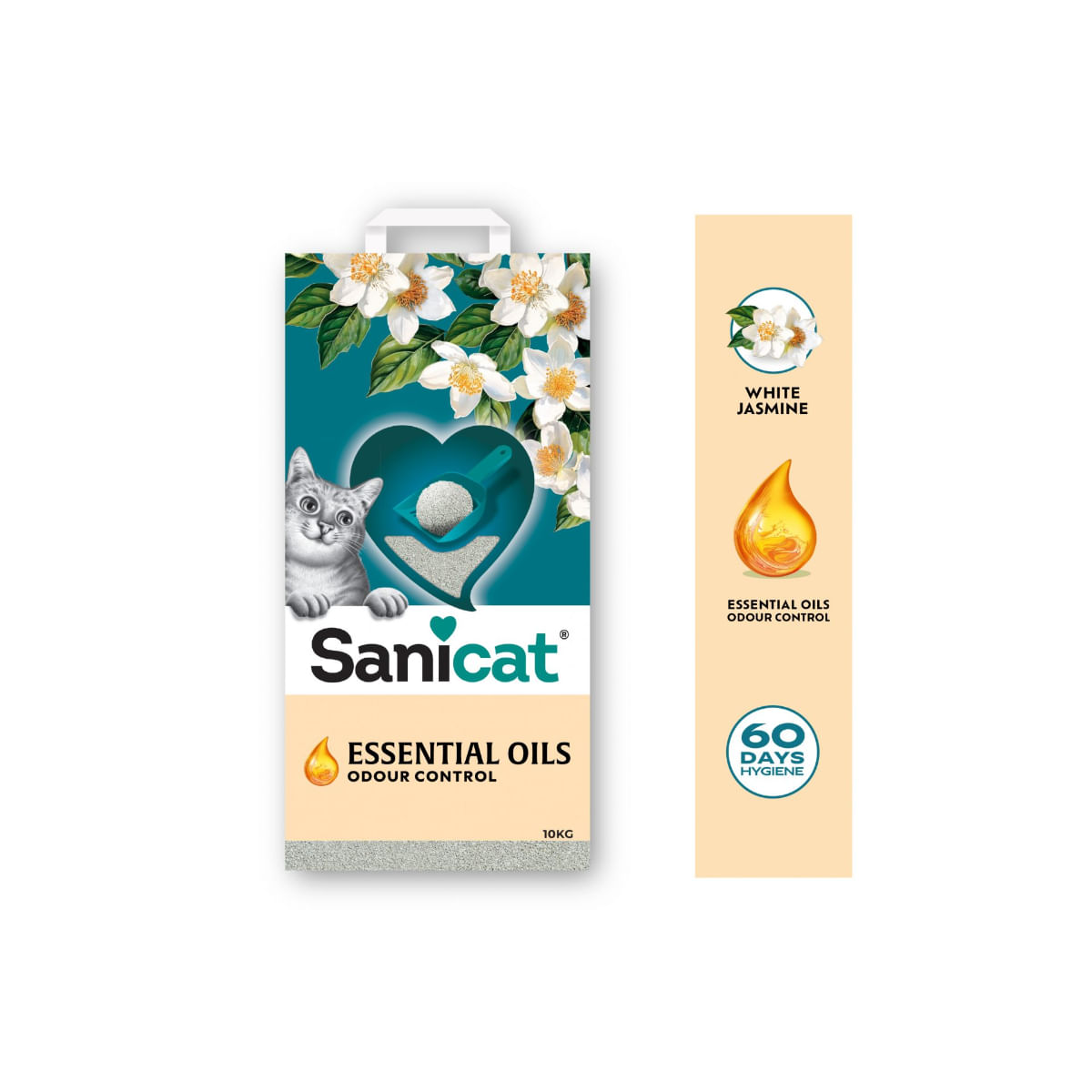 SANICAT Essential Oils Odour Control, Iasomie, așternut igienic pisici, granule, bentonită, aglomerant, neutralizare mirosuri, fără praf, 10kg - poza 5