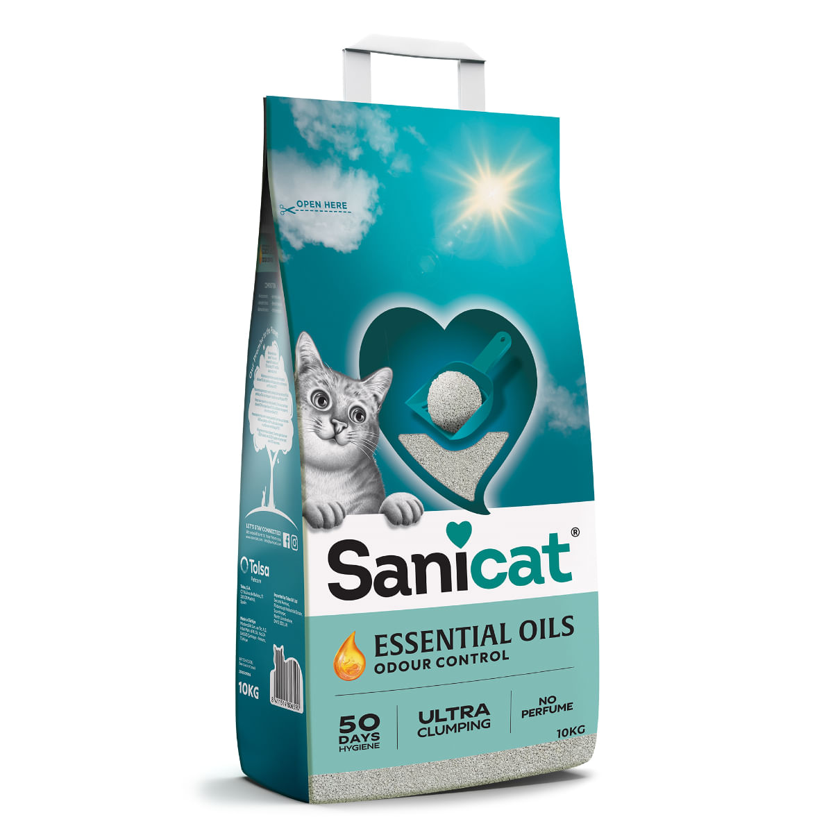 SANICAT Essential Oils Odour Control, neparfumat, așternut igienic pisici, granule, bentonită, aglomerant, neutralizare mirosuri, fără praf, 10kg - poza 1