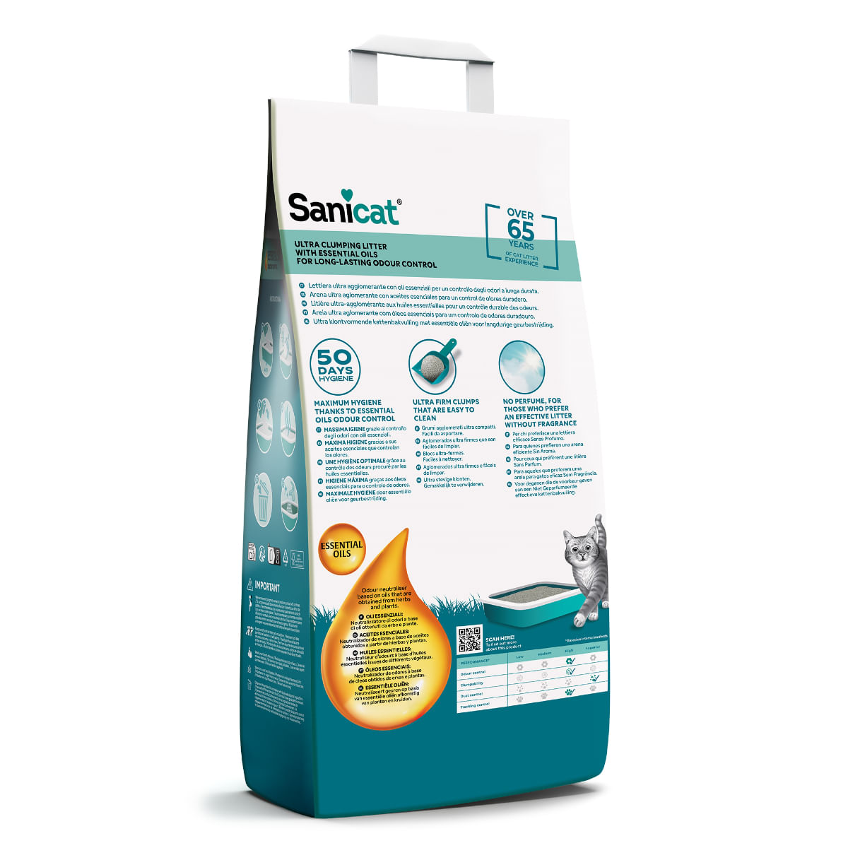 SANICAT Essential Oils Odour Control, neparfumat, așternut igienic pisici, granule, bentonită, aglomerant, neutralizare mirosuri, fără praf, 10kg - poza 3