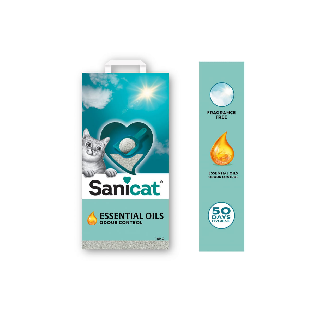 SANICAT Essential Oils Odour Control, neparfumat, așternut igienic pisici, granule, bentonită, aglomerant, neutralizare mirosuri, fără praf, 10kg - poza 5