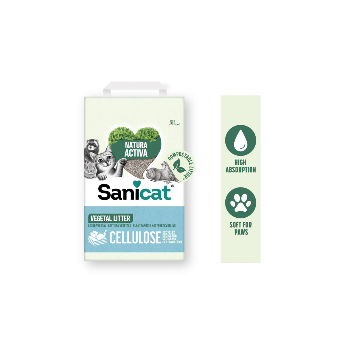 SANICAT Natura Activa, Cellulose, neparfumat, așternut igienic pisici, peleți, celuloza, neaglomerant, ecologic, biodegradabil, 10l - poza 5