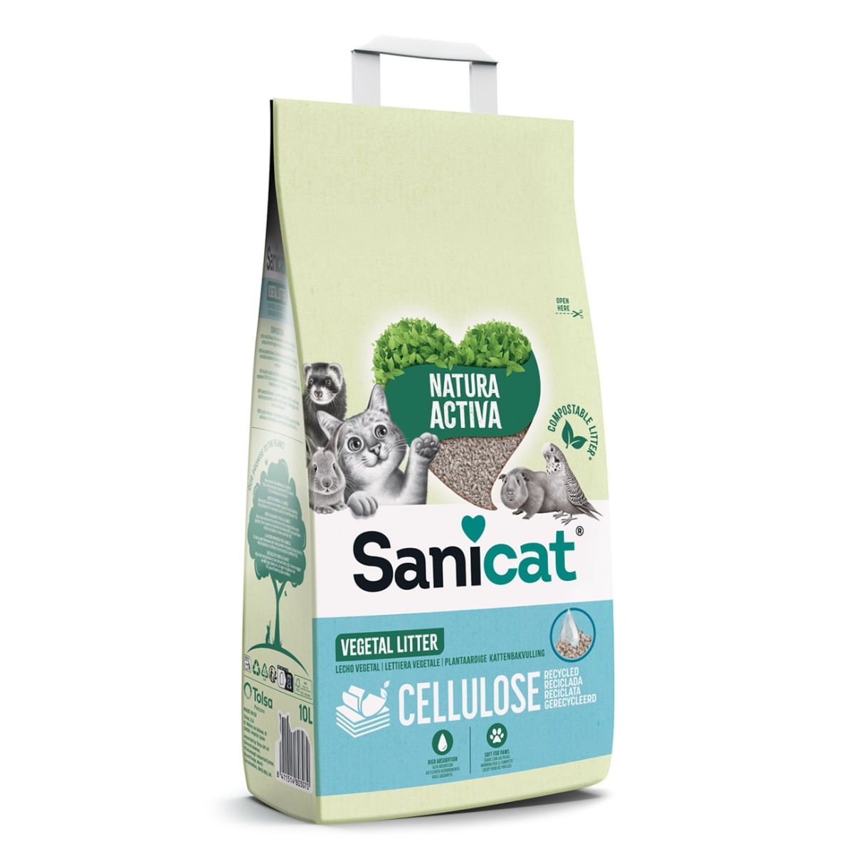 SANICAT Natura Activa, Cellulose, neparfumat, așternut igienic pisici, peleți, celuloza, neaglomerant, ecologic, biodegradabil, 20l - poza 2