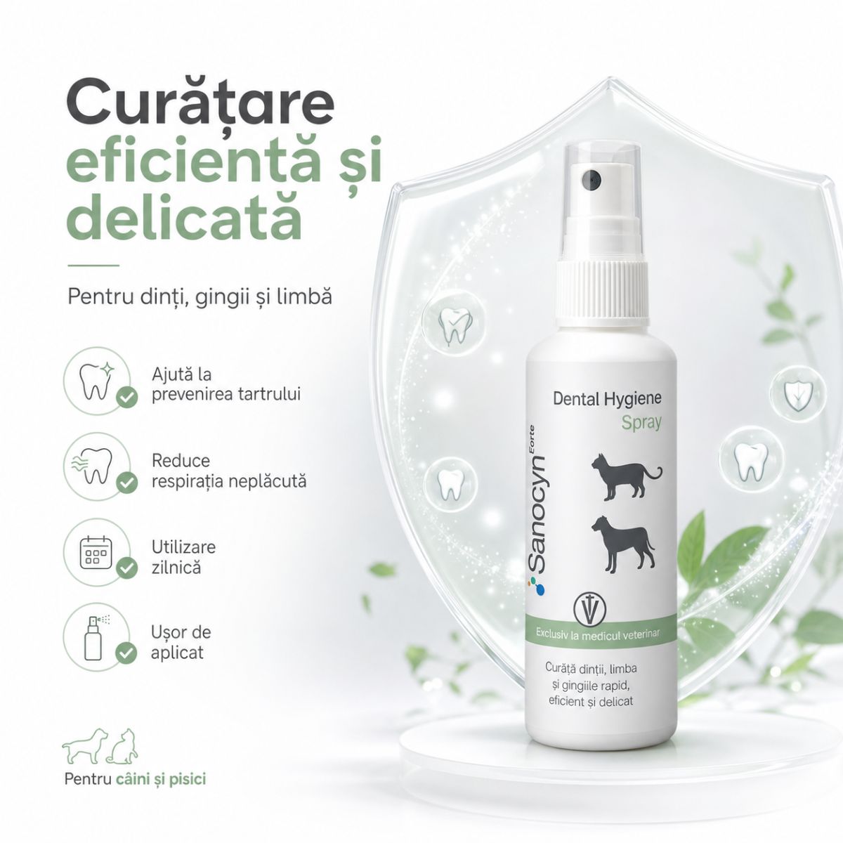 SANOCYN Forte Dental Hygiene, apă de gură spray câini și pisici, antibacteriană, anti-tartru, flacon, 75ml - poza 3
