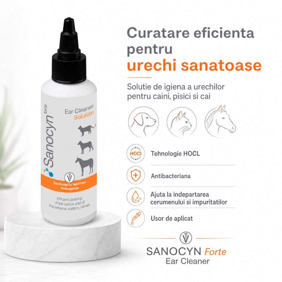 SANOCYN Forte Ear Cleaner, soluție igiena urechilor soluție câini și pisici, antibacteriană, flacon, 75ml - poza 4