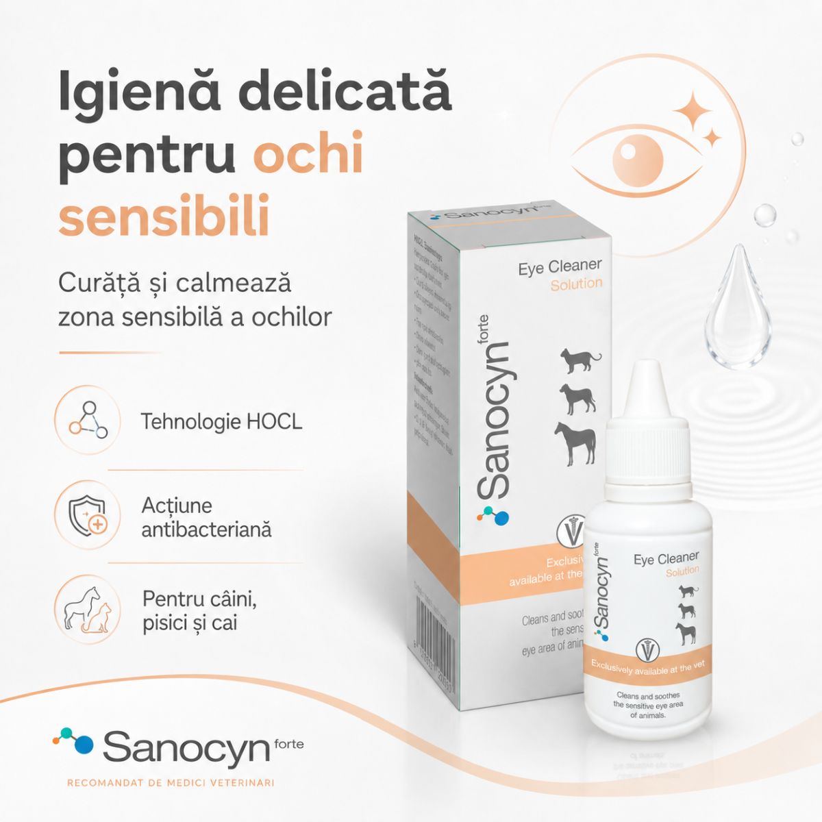 SANOCYN Forte Eye Cleaner, soluție igiena ochilor soluție câini și pisici, antibacteriană, flacon, 50ml - poza 3