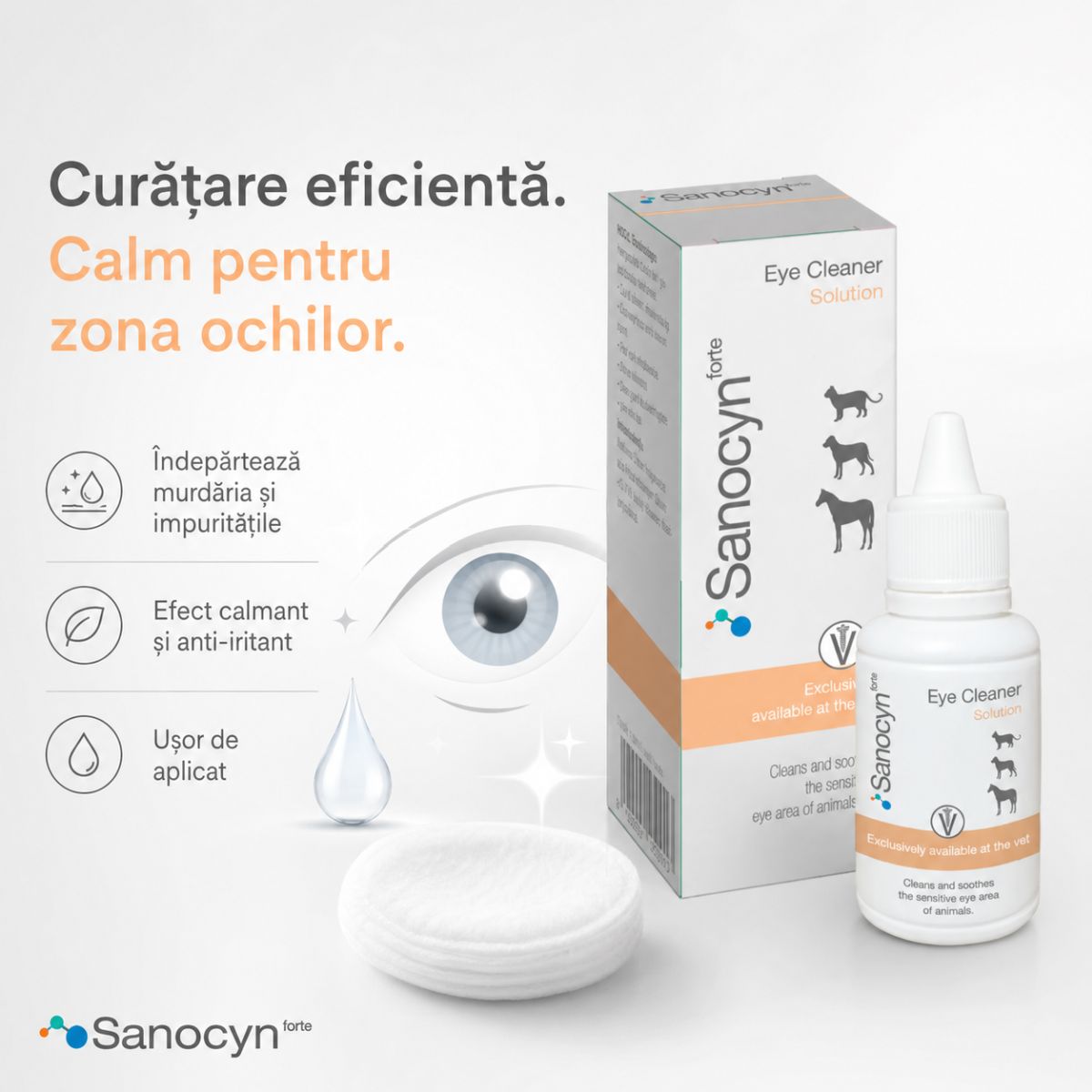 SANOCYN Forte Eye Cleaner, soluție igiena ochilor soluție câini și pisici, antibacteriană, flacon, 50ml - poza 4