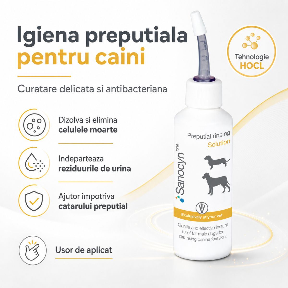 SANOCYN Forte Foreskin Cleaner, igienă intimă soluție câini, antibacteriană, flacon, 50ml - poza 3