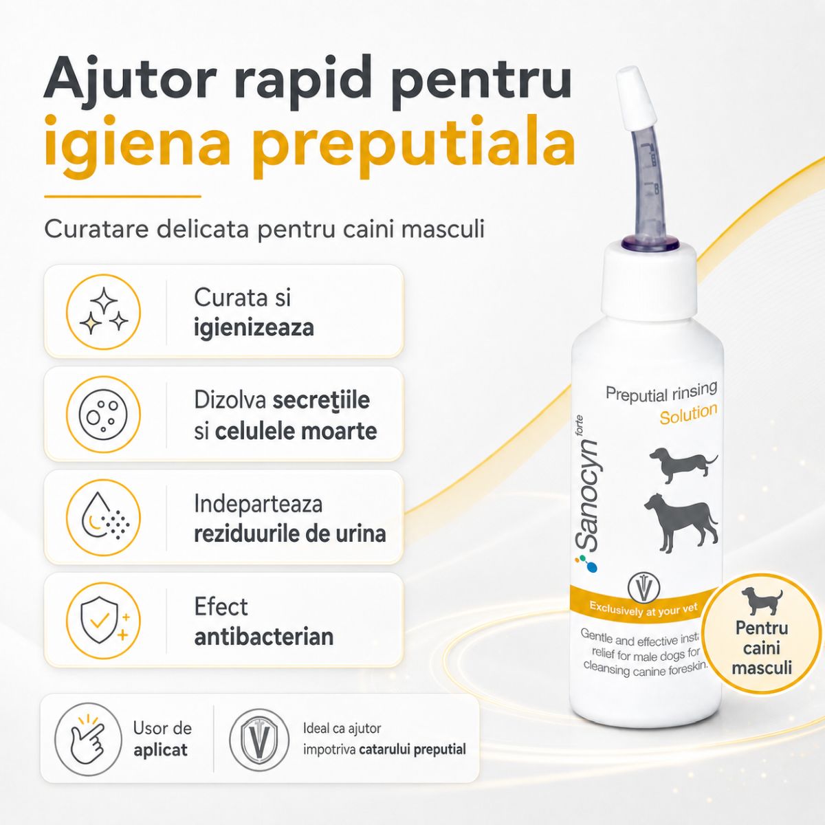 SANOCYN Forte Foreskin Cleaner, igienă intimă soluție câini, antibacteriană, flacon, 50ml - poza 5