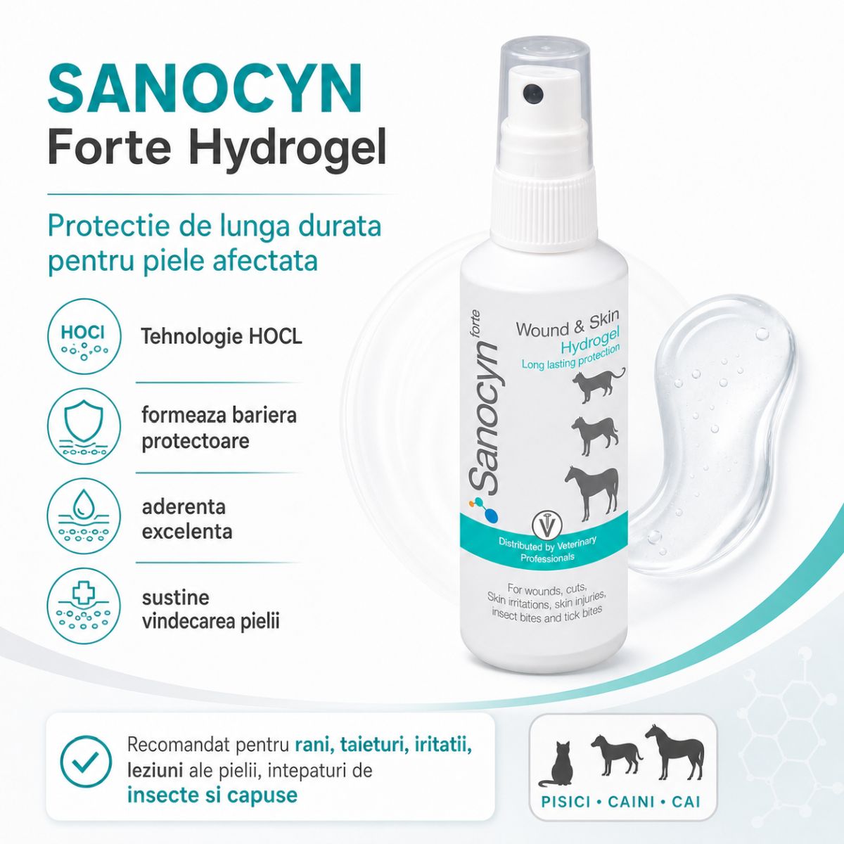 SANOCYN Forte Hydrogel, îngrijire răni gel câini și pisici, antibacteriană, flacon, 75ml - poza 4