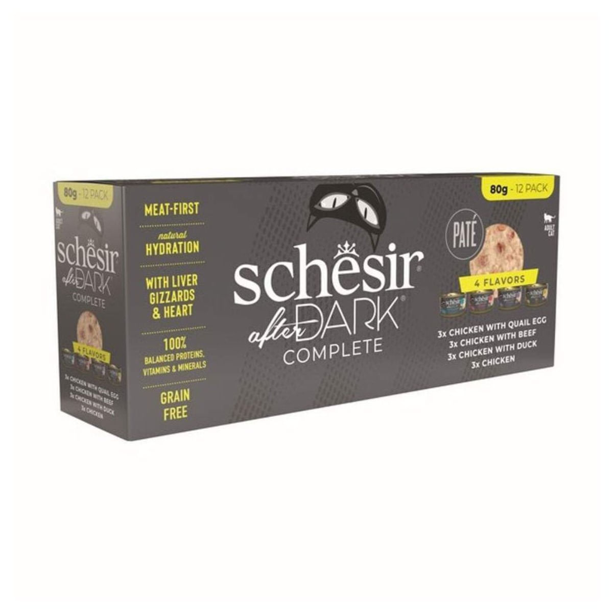 SCHESIR After Dark Complete 4 arome, Pui, conservă hrană umedă fără cereale pisici, (în supă), multipack, 80g x 12buc - poza 1